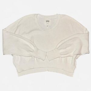Aerie White Cropped Oversized Knit Sweater SIZE LARGE